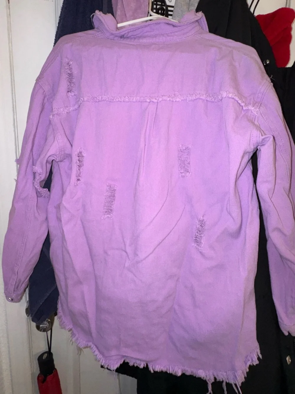 Lavender Distressed Button-Up Jacket - Picture 7 of 11